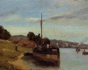 卡米耶 毕沙罗 : Barges at Le Roche Goyon